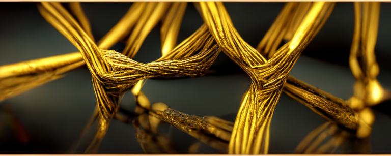 Trias Solutions - abstraktes Bild von goldenen Kabeln auf schwarzem Hintergrund