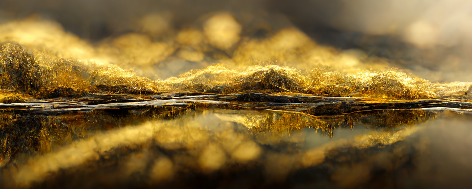 Trias Solutions - abstraktes Bild von einer goldenen Landschaft an einem Teich
